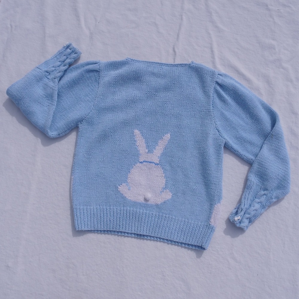 Vintage 1990s‎ Eagle's Eye adorable pastel bunny cotton/ramie handknit sweater - Picture 6 of 8
